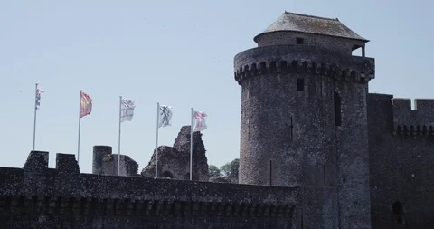 View of the walls and the tower of the castle of Fougères, Brittany France Stock Footage 112088998