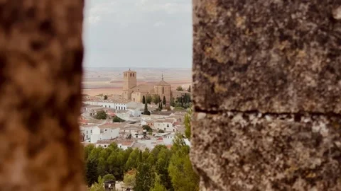 View from the walls of the castle tower in Belmonte, Castia-La Mancha, Spain Stock Footage 304621566