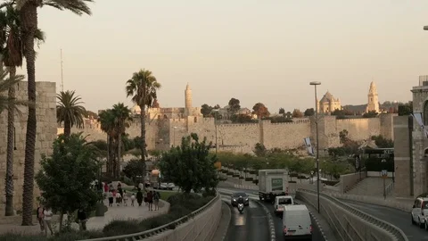 View on The Walls of Jerusalem and Tower of David in the afternoon time 스톡 동영상 79144954