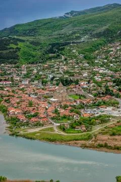 View from the walls of the monastery Jvari Stock Photos