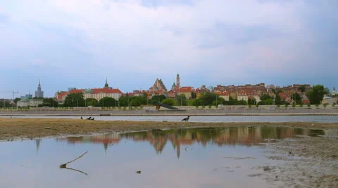 View on Warsaw Old Town from Visla river Stock Footage 64552129