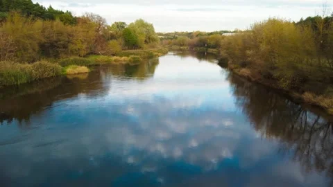 A View of the Warta River Lined with Colorful Autumn Trees Stock Footage 345138833