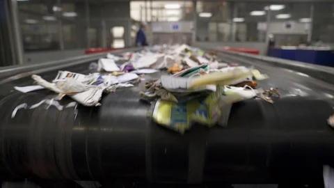 View of waste papers being recycled in recycling plant Video stock 89515835