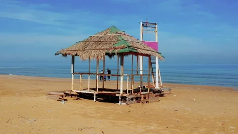 View of the watch tower on the sandy beach Stock Footage 87149932