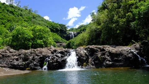 View of the watefall at cascades in Mauritius Stock Footage 170032308