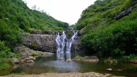 View of the watefall at cascades in Mauritius Stock Footage 170033025