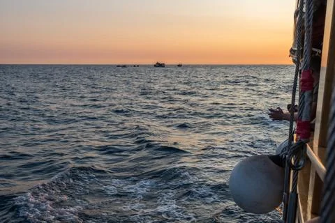 View of water and waves while sailing on the sea Stock Photos