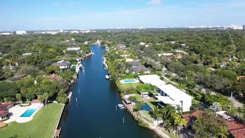 The view from the water canal to the greenery background Stock Footage 162400567