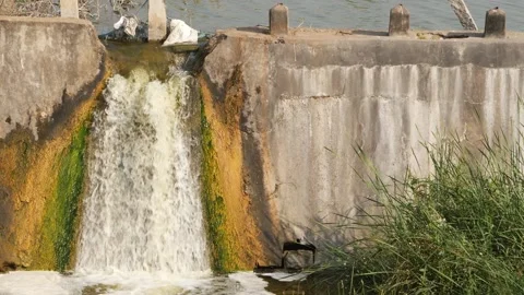 View of water falling into river from upper side Stock Footage 150717218