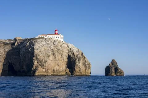 View from the water at Farol do Cabo de Sao Vicente, Portugal Stock Photos