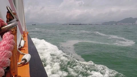 View from the water, ferry, side boat shot, Hong Kong Stock Footage 149503241