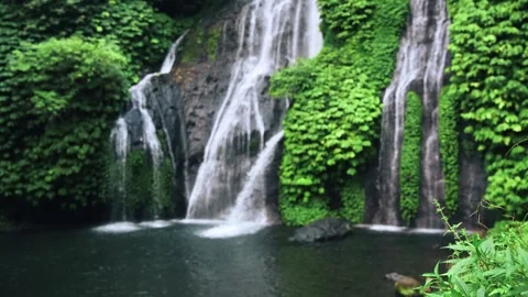 View on Water of Mountain Waterfall Falling in Green Nature of Forest Landscape 스톡 동영상 252356692