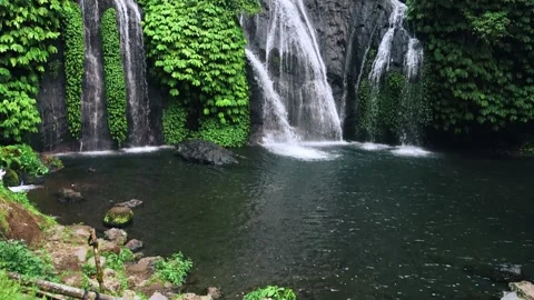 View on Water of Mountain Waterfall Falling in Green Nature of Forest Landscape Stock Footage 257410449