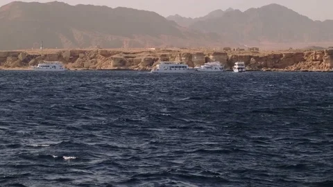 View from the water to the red sea in egypt and the sinai mountains 库存影片 235918420
