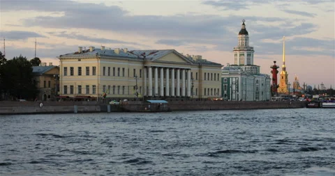 View from the water on the spire of the Peter and Paul Fortress Stock Footage 101762103