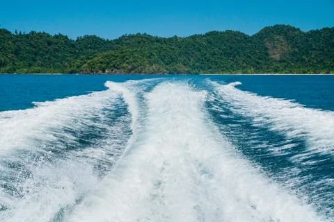 View water stream behind the speed boat Stock Photos