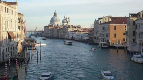 View of water traffic in Grand Canal in Venice Stock Footage 143251953