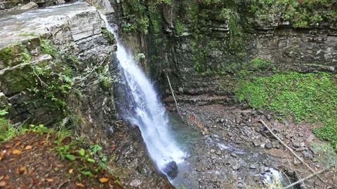 View of waterfall in autumn forest Stock Footage 143175970