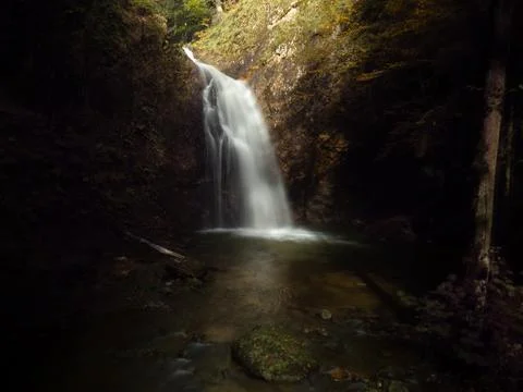 The view of the waterfall in autumn Stock Photos
