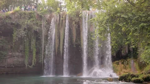 View of the waterfall from below Stock Footage 194370271
