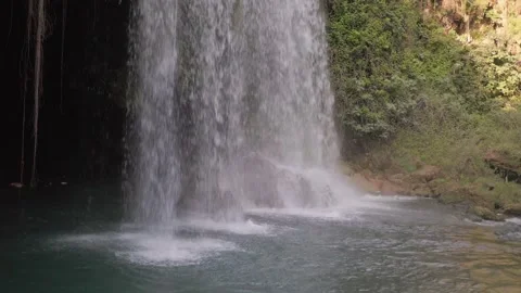 View of the waterfall from below Stock Footage 194509899