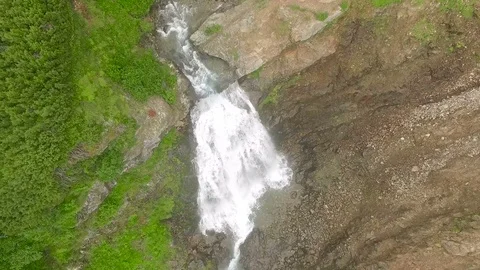 View of the waterfall from the bird's flight. Waterfall Aerial Photo Stock Footage 72653761