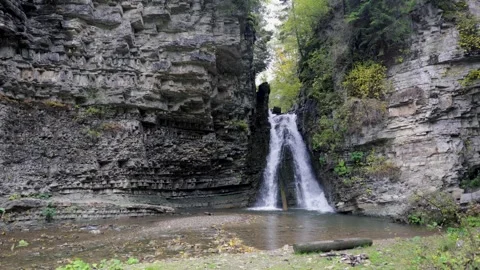 View of a waterfall in the Carpathian Mountains Stock Footage 319345085