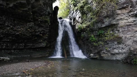 View of a waterfall in the Carpathian Mountains Stock Footage 319345250