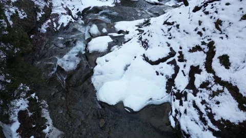 View of a waterfall during winter. Cold and frost in the forest Stock Footage 267693883