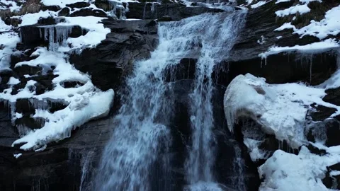 View of a waterfall during winter. Cold and frost in the forest Stock Footage 267694266