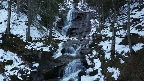 View of a waterfall during winter. Cold and frost in the forest Stock Footage 270208443
