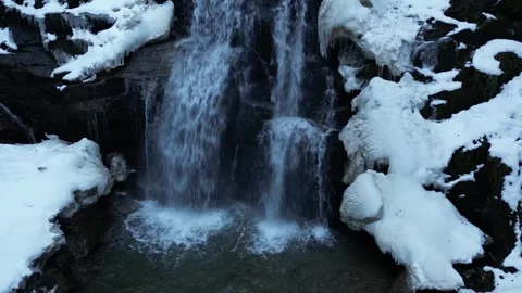 View of a waterfall during winter. Cold and frost in the forest Stock Footage 270208535