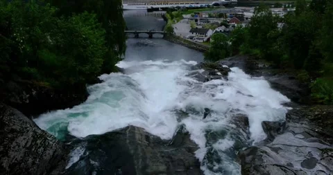 View of waterfall in Hellesylt Stock Footage 142824762