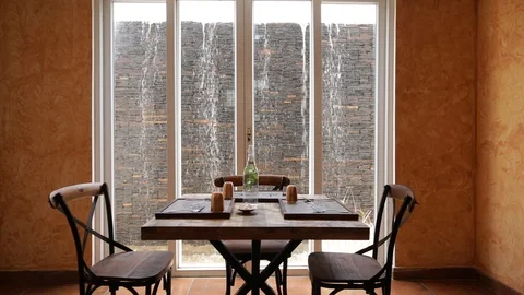 View of Waterfall from inside a restaurant Stock Footage 93869748