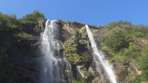 View of Waterfall in Italy with Powerful Streams Flowing and Falling Down Stock-Footage 124592792