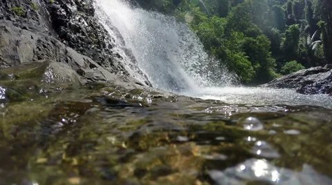 View of the waterfall over the running stream Stock Footage 61322750