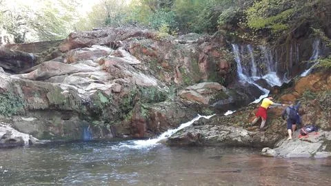 The view of the waterfall Stock Photos