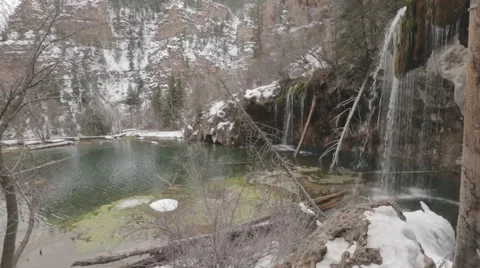 View of waterfall in snowy area Stock Footage 66249348