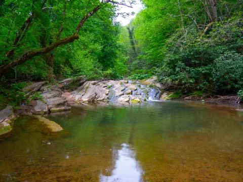 View of the waterfall in spring Stock Photos