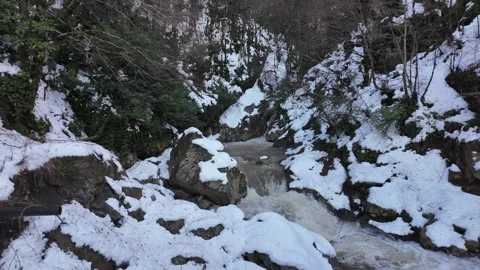The view of the waterfall in winter Stock Footage 325841685