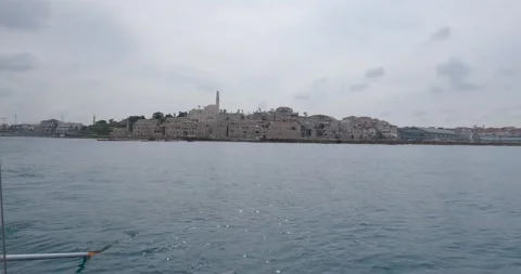A view from the waterfront of the Jaffa old town architecture buildings. A Stock Footage 193515352