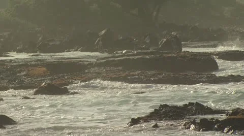 View of A Wave As It Hits the Rocky Shore 3 Stock-Footage 19198285