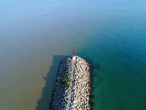 A view of waves breaker at the port. Видео 80224899