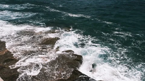 View of waves crashing on beach rocks, Sal, Cape Verde, HD Stock Footage 150748070