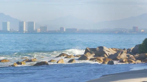 View of waves crashing on rocks Stock Footage 57815613