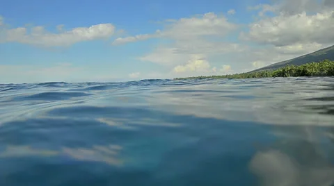 View at waves to a palm coast, over and underwater Stock Footage 23594978