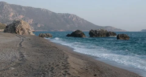 View of Waves Rolled at Sea Coast Line With Huge Rock Time Lapse Stock Footage 68843078