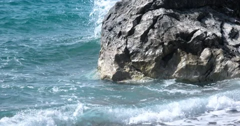 View of Waves Rolled at Sea Coast Line With Huge Rock Stock Footage 68849867