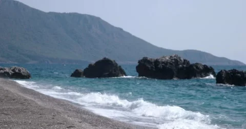 View of Waves Rolled at Sea Coast Line With Huge Rocks Stock Footage 68850109