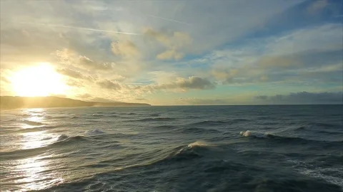View of waves on the sea, Normandy. Cloudy weather with sunset on a coast. Azure Stock Footage 69852922